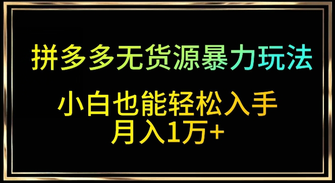 拼多多无货源暴力玩法，全程干货，小白也能轻松入手，月入1万+-财富区