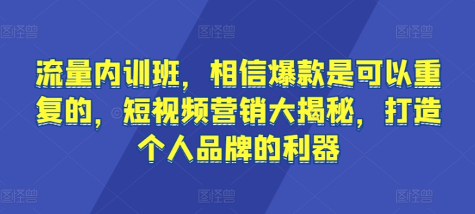 流量内训班，相信爆款是可以重复的，短视频营销大揭秘，打造个人品牌的利器-财富区