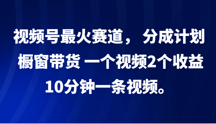 视频号最火赛道， 分成计划， 橱窗带货，一个视频2个收益，10分钟一条视频。-财富区
