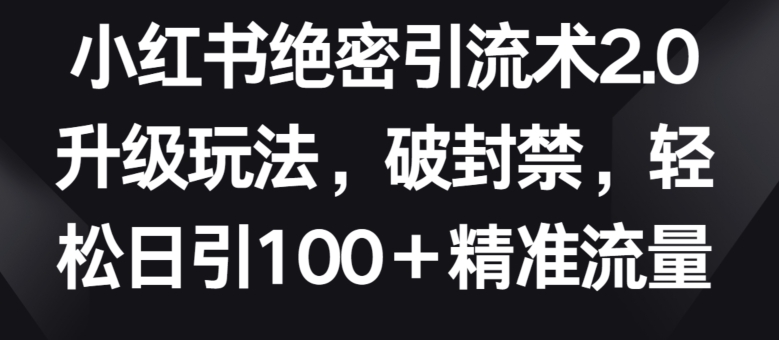 小红书绝密引流术2.0升级玩法，破封禁，轻松日引100+精准流量-财富区