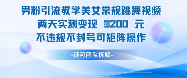 男粉引流教学美女常规跳舞视频两天实测变现1k+，不违规不封号可矩阵操作-财富区