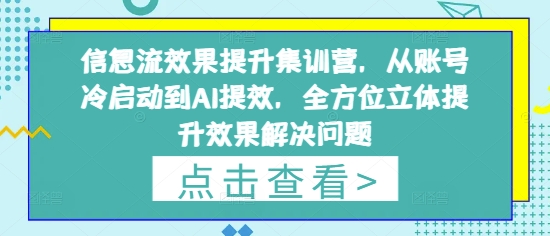 信息流效果提升集训营，从账号冷启动到AI提效，全方位立体提升效果解决问题-财富区