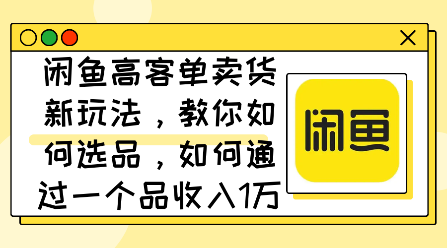 （12387期）闲鱼高客单卖货新玩法，教你如何选品，如何通过一个品收入1万+-财富区