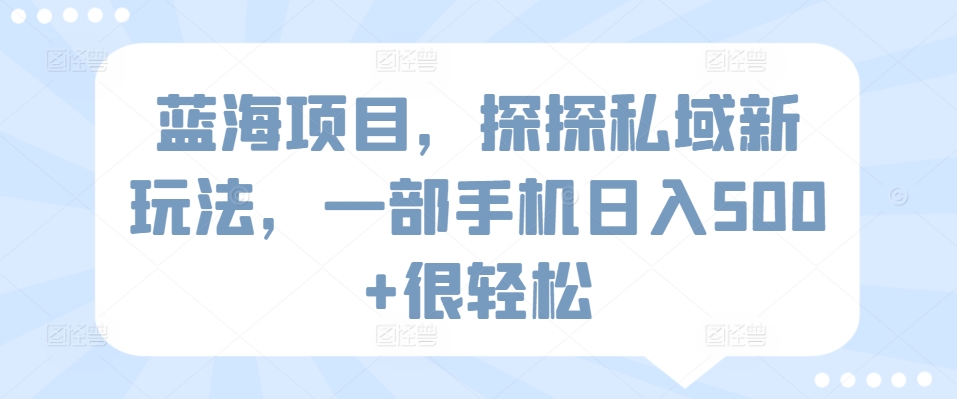 蓝海项目，探探私域新玩法，一部手机日入500+很轻松-财富区
