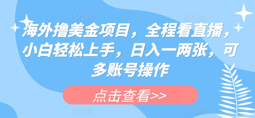海外撸美金项目，全程看直播，小白轻松上手，日入一两张，可多账号操作-财富区