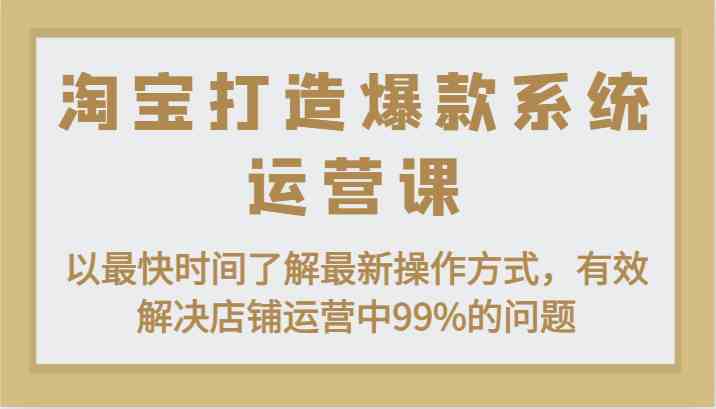 淘宝打造爆款系统运营课：以最快时间了解最新操作方式，有效解决店铺运营中99%的问题-财富区