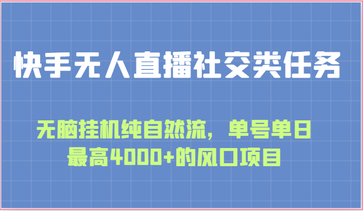 快手无人直播社交类任务：无脑挂机纯自然流，单号单日最高4000+的风口项目-财富区