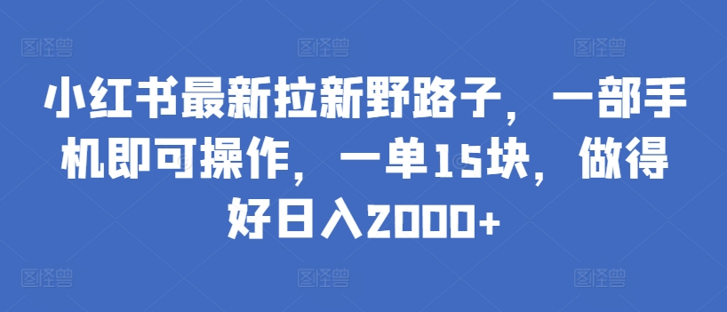 小红书最新拉新野路子，一部手机即可操作，一单15块，做得好日入2000+-财富区