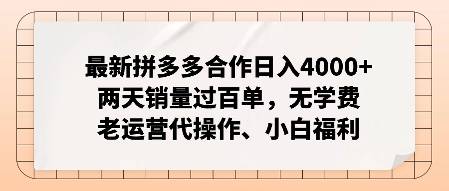 （12869期）拼多多最新合作日入4000+两天销量过百单，无学费、老运营代操作、小白福利-财富区