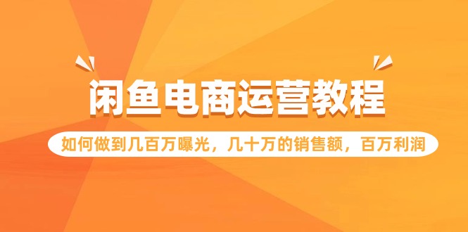闲鱼电商运营教程：如何做到几百万曝光，几十万的销售额，百万利润-财富区