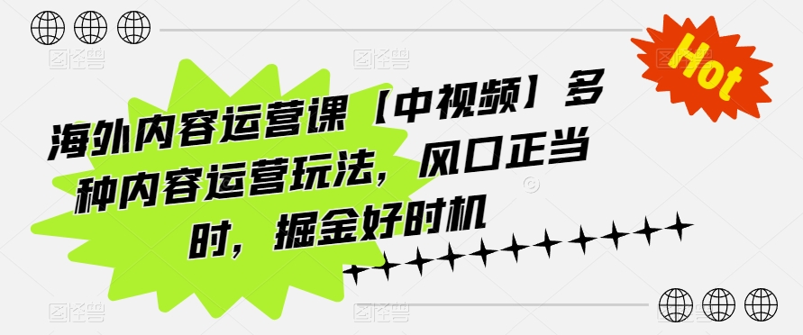 海外内容运营课【中视频】多种内容运营玩法，风口正当时，掘金好时机-财富区