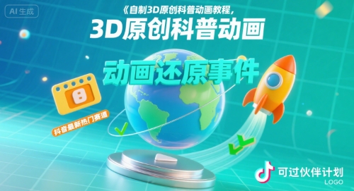 自制3D原创科普动画教程，动画还原事件，抖音最新热门赛道，可过伙伴计划-财富区