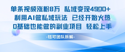 单条视频私域变现4.9k+利用AI做私域玩法 已经开始火热0基础也能做的副业项目轻松上手-财富区