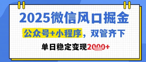 2025微信风口掘金，公众号+小程序双管齐下，单日稳定变现1k+-财富区