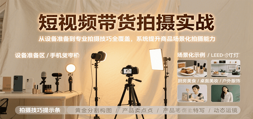 短视频带货拍摄实战，从设备准备到专业拍摄技巧全覆盖，系统提升商品场景化拍摄能力-财富区
