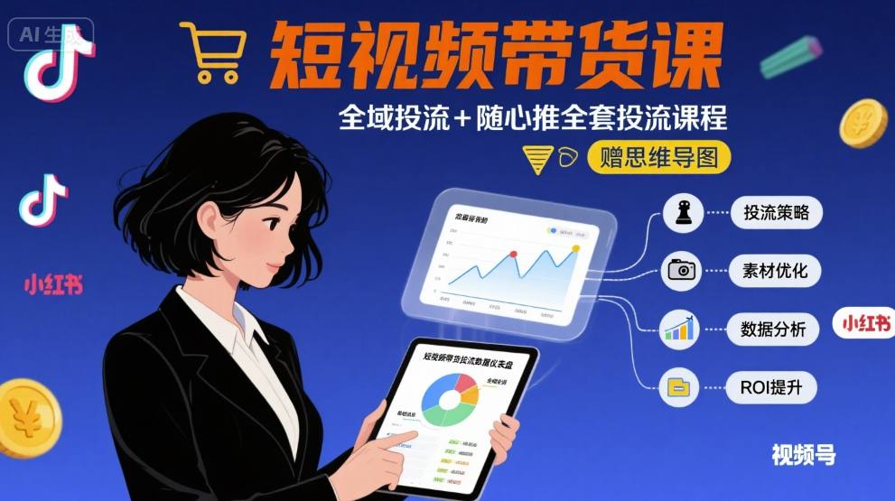 最新短视频带货课,全域投流+随心推全套投流课程+思维导图-财富区