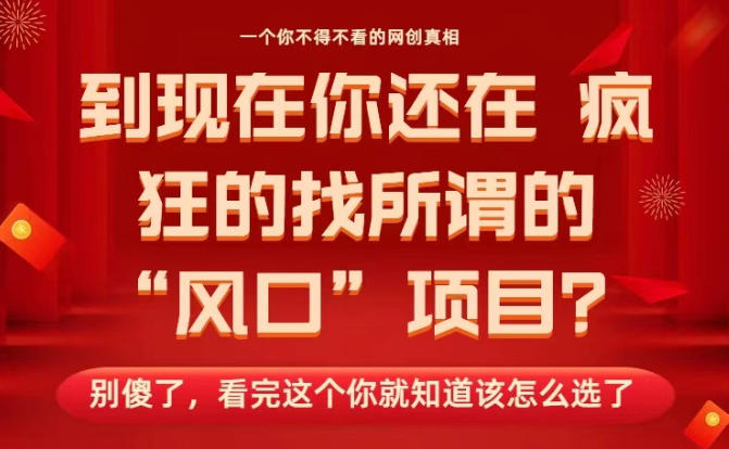 马上26年了,你还在找所谓的风口项目?别傻了,看完这个你全都懂了!-财富区