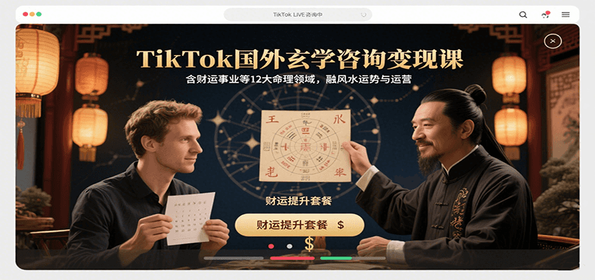 TikTok国外玄学咨询变现课，含财运事业等12大命理领域，融风水运势与运营-财富区