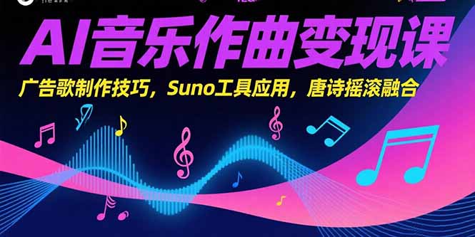AI音乐作曲变现课，广告歌制作技巧，Suno工具应用，唐诗摇滚融合-财富区