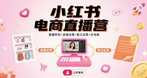 小红书电商直播营，直播带货+店铺运营+笔记运营=全电商-财富区