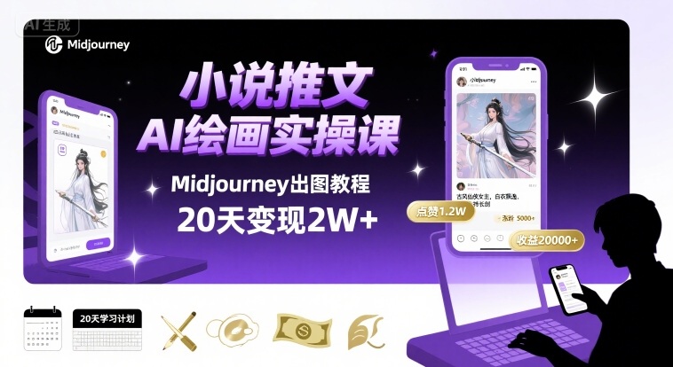 小说推文干货分享之AI绘画MJ出图实操课，用Midjourney做小说推文，20天挣2w-财富区