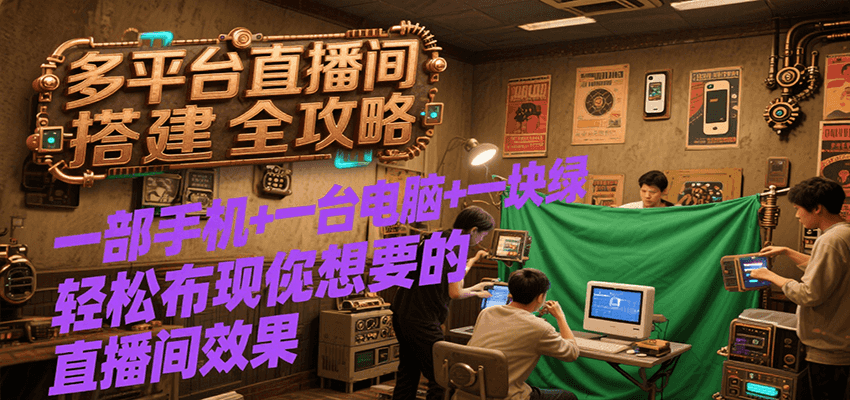 多平台直播间搭建全攻略，一部手机+一台电脑+一块绿布轻松实现你想要的直播间效果-财富区