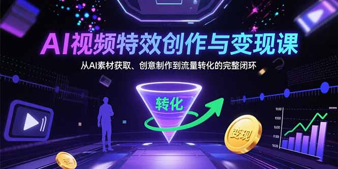 AI视频特效创作与变现课：从AI素材获取、创意制作到流量转化的完整闭环-财富区