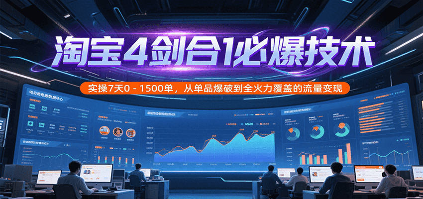 淘宝4剑合1必爆技术，实操7天0-1500单，从单品爆破到全火力覆盖的流量变现-财富区