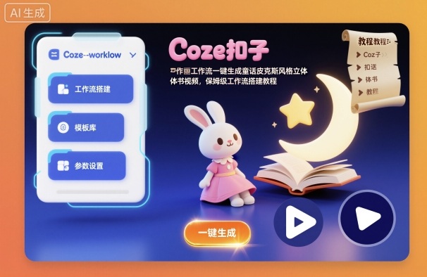 Coze扣子工作流一键生成童话皮克斯风格立体书视频，保姆级工作流搭建教程-财富区
