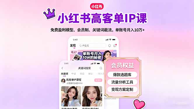 小红书高客单IP课,免费盈利模型、会员制、关键词截流,单账号月入10万+-财富区