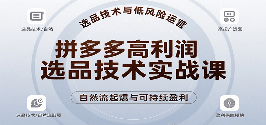 拼多多高利润选品技术实战课,手把手教学自然流高投产起爆,实现低风险可持续盈利-财富区