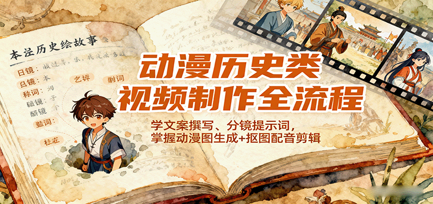 动漫历史类视频制作全流程,学文案撰写、分镜提示词,掌握动漫图生成+抠图配音剪辑-财富区