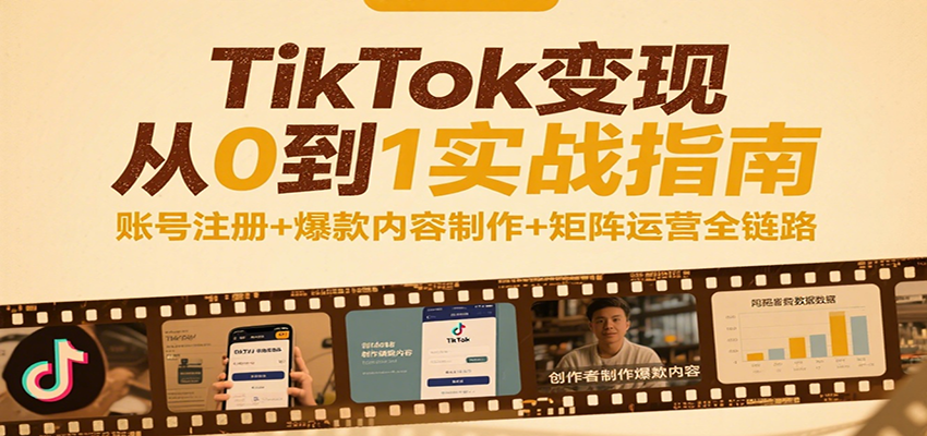 TikTok变现从0到1实战指南：账号注册+爆款内容制作+矩阵运营全链路-财富区