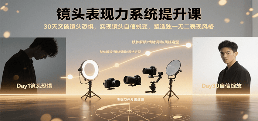 镜头表现力系统提升课，30天突破镜头恐惧实现自信蜕变，塑造独一无二表现风格-财富区