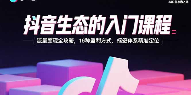 抖音生态的入门课程：流量变现全攻略，16种盈利方式，标签体系精准定位-财富区