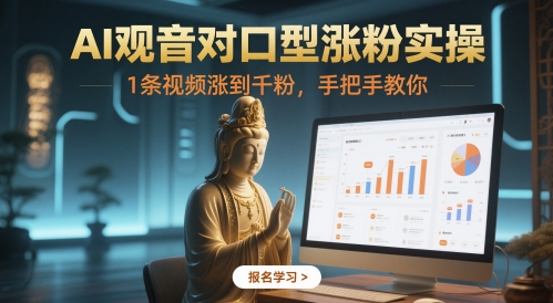 AI观音对口型涨粉实操，1条视频涨到千粉，手把手教你-财富区