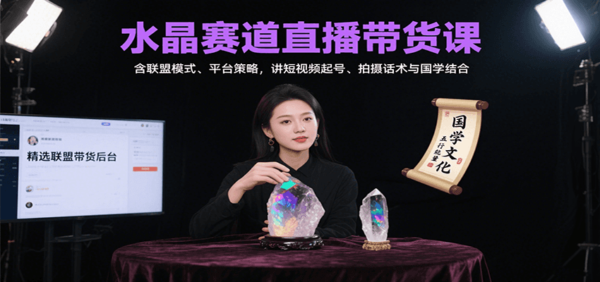 水晶赛道直播带货课：含联盟模式、平台策略，讲短视频起号、拍摄话术与国学结合-财富区