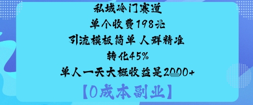 私域冷门赛道:单个收费198米引流模板简单人群精准转化45%单人一天大概收益是1k+-财富区