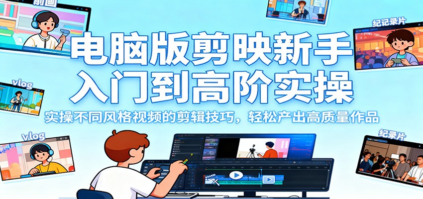 电脑版剪映新手入门到高阶实操，实操不同风格视频的剪辑技巧，轻松产出高质量作品-财富区