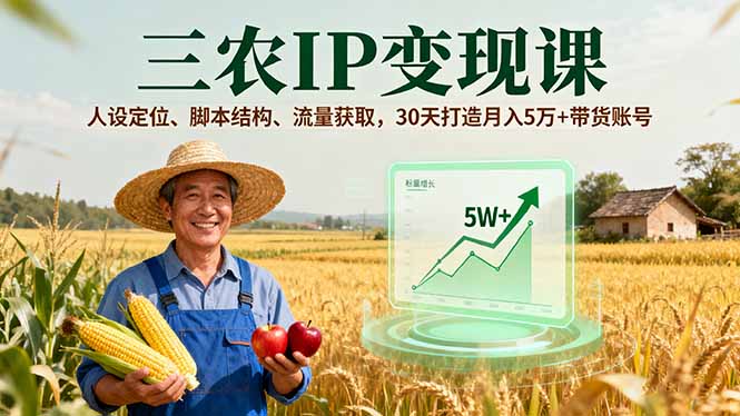 三农IP变现课,人设定位、脚本结构、流量获取,30天打造月入5万+带货账号-财富区