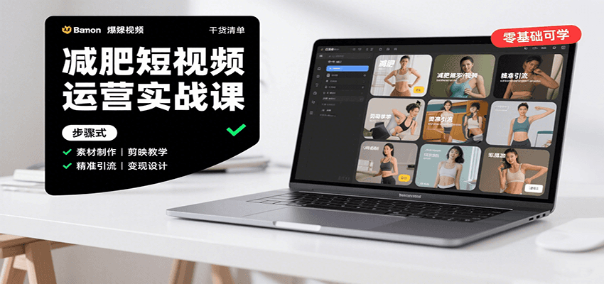 减肥短视频运营实战课：含素材制作、剪映教学，讲精准引流、变现设计与内容模板技巧-财富区