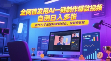 全网首发用AI一键制作爆款视频，自测日入多张，适合大学生宝妈兼职创业，保姆级教程-财富区