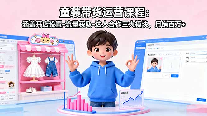 童装带货运营课程：涵盖开店设置-流量获取-达人合作三大模块，月销百万+-财富区