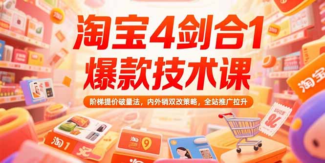 淘宝4剑合1爆款技术课73期：阶梯提价破量法，内外销双改策略 全站推广拉升-财富区
