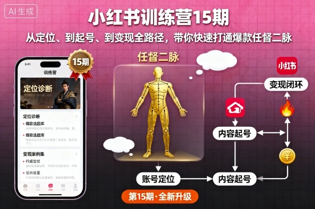 小红书训练营15期，从定位、到起号、到变现全路径，带你快速打通爆款任督二脉-财富区