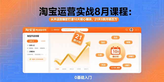 淘宝运营实战8月课程：从开店到爆款打造10大核心模块，21天0到月销百万-财富区