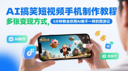 AI搞笑短视频手机制作教程，多张变现方式，5分钟教会你用AI做不一样的西游记-财富区