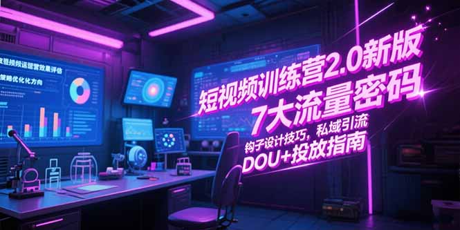 短视频训练营2.0新版，7大流量密码/钩子设计技巧/私域引流/DOU+投放指南-财富区