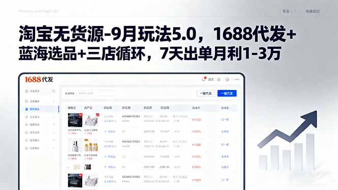 淘宝无货源-9月玩法5.0，1688代发+蓝海选品+三店循环，7天出单月利1-3万-财富区