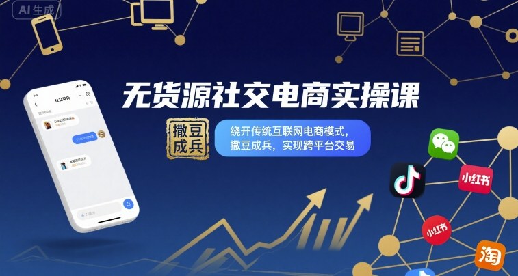 无货源社交电商实操课,绕开传统互联网电商模式,撒豆成兵,实现跨平台交易-财富区
